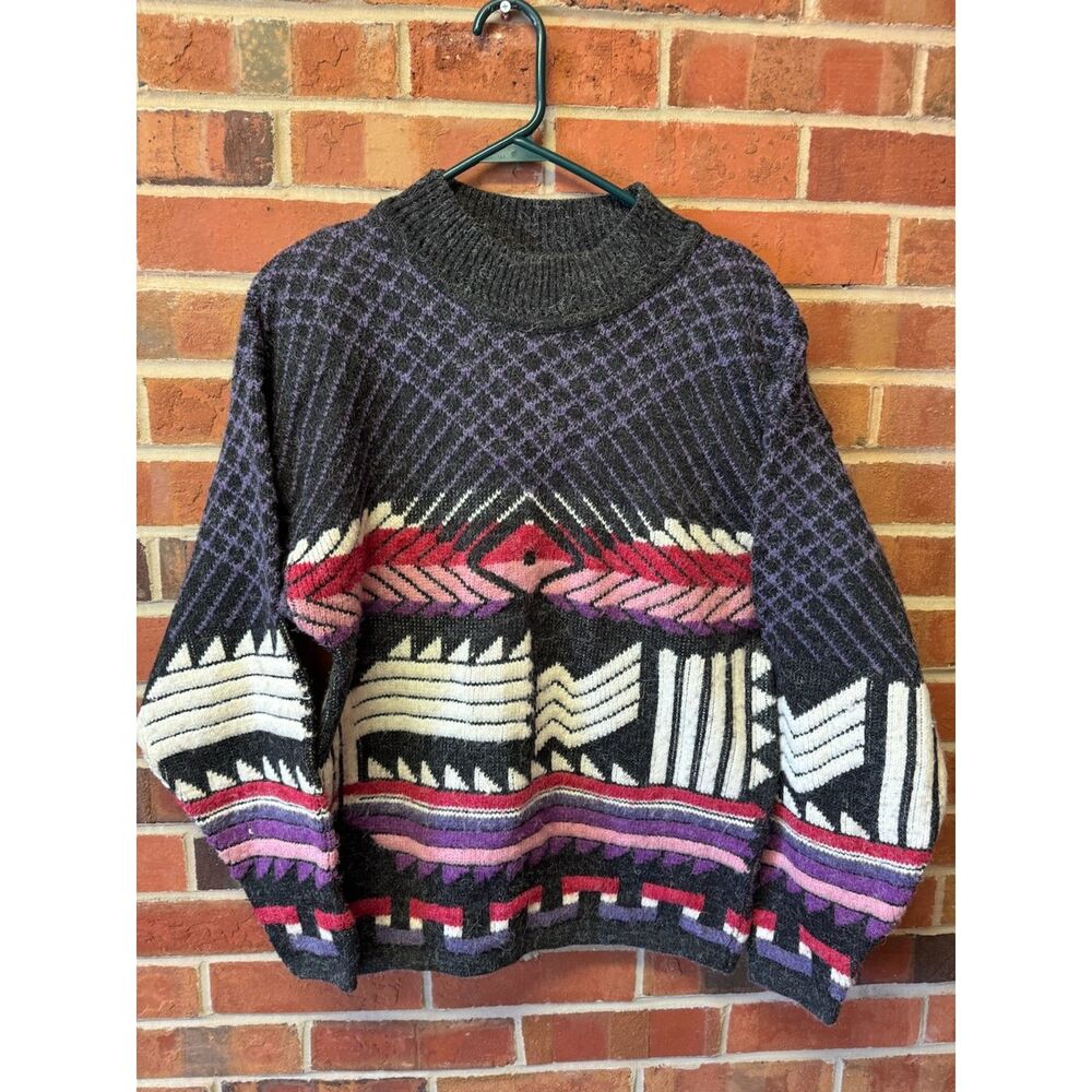 Vintage Keren Geometric Sweater Tribal Pattern Oversized M/L